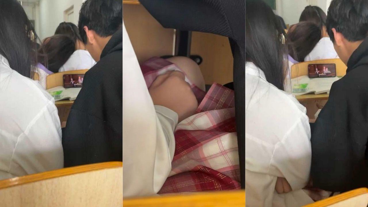 南昌职业大学开学季 教室里上演扣逼火辣大戏 男生装睡手伸裙底猛抠骚穴！