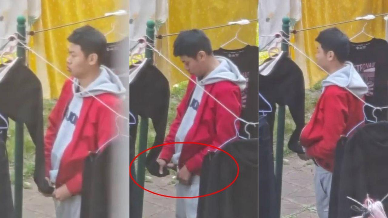 学校女生宿舍楼下惊现变态男 偷女生打底裤当众撸管 边撸边四处观望 全程被拍曝光